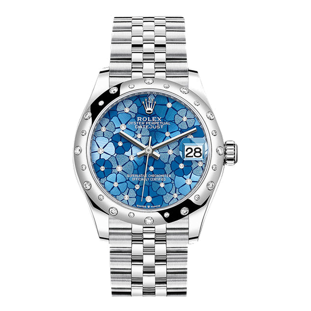 Rolex Datejust 31 Stainless Steel / Domed - Diamond / Blue - Floral / Oyster