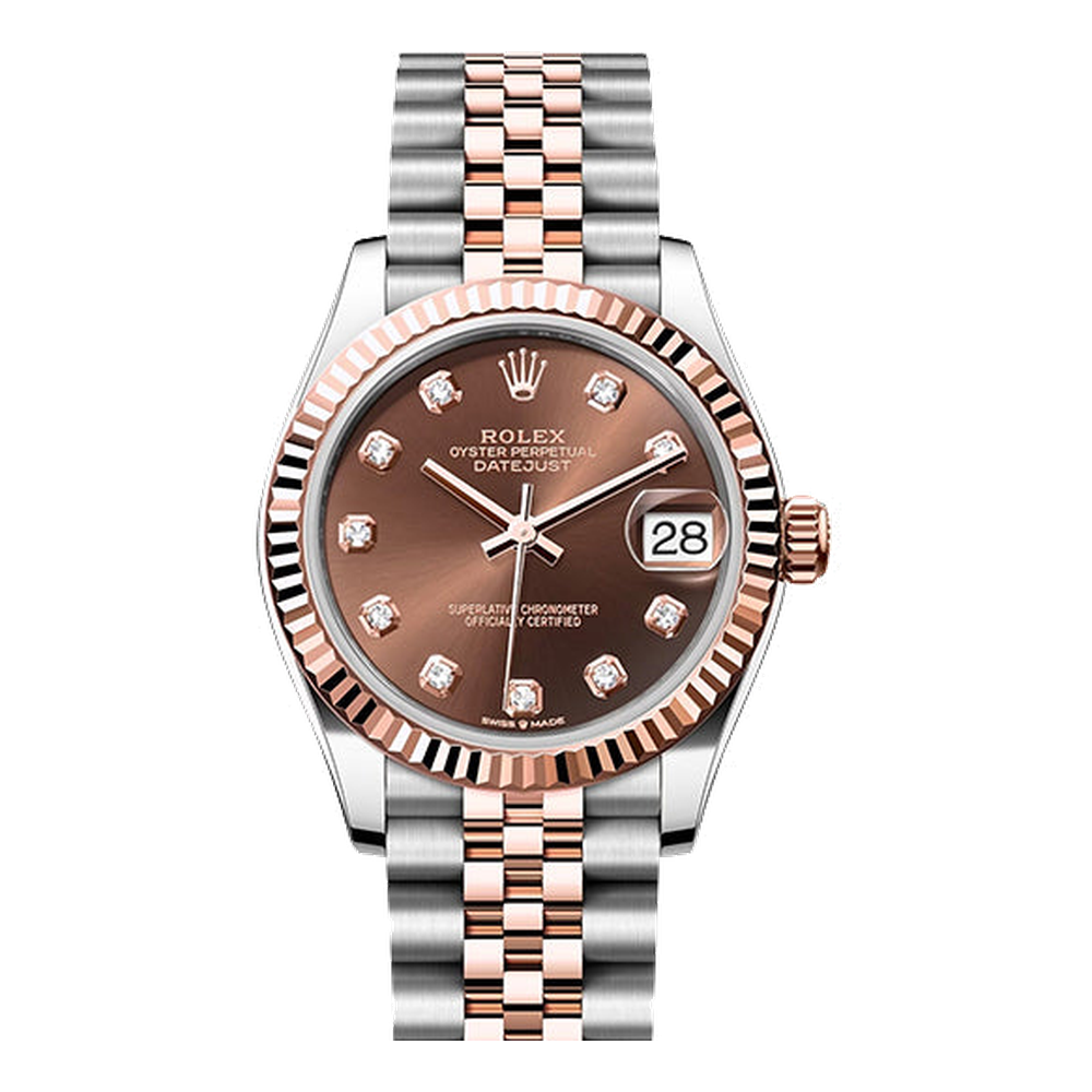 Rolex Datejust 31 Stainless Steel / Rose Gold / Fluted / Chocolate - Diamond / Jubilee