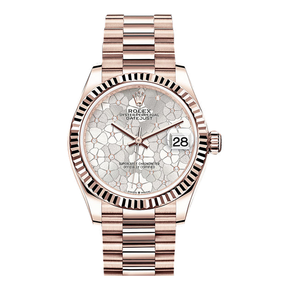Rolex Datejust 31 Rose Gold - Fluted / Silver - Floral / President