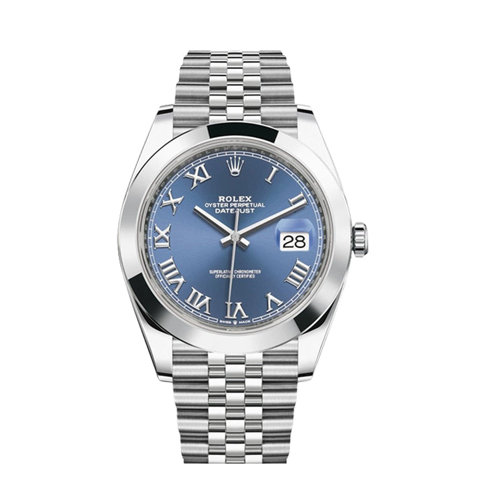 Rolex Datejust 41 Stainless Steel Smooth / Jubilee / Blue Roman Blue/Navy Dial Straps