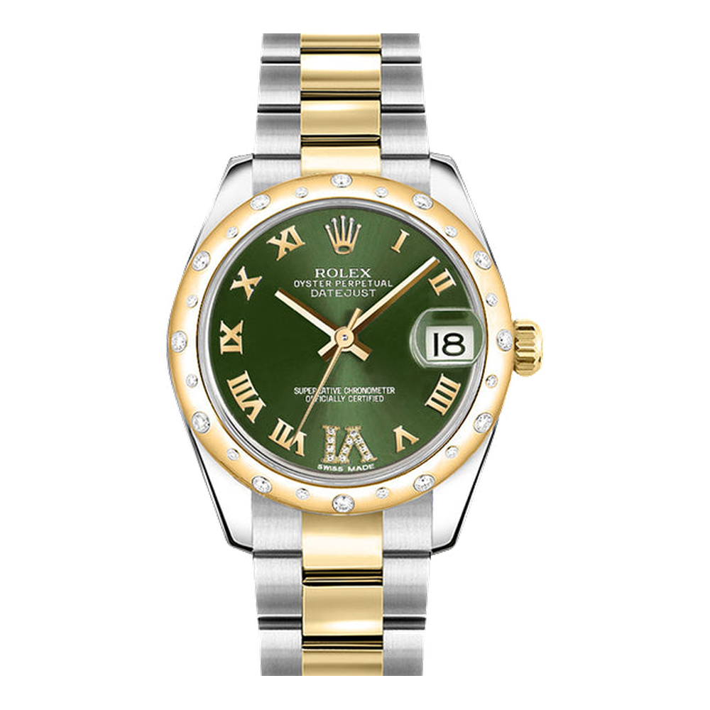 Rolex Datejust 31 Rolesor Yellow Domed Diamond / Oyster / Olive Green Roman