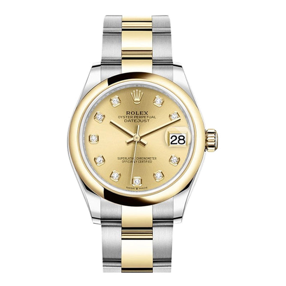 Rolex Datejust 31 Stainless Steel / Yellow Gold / Domed / Champagne - Diamond / Oyster