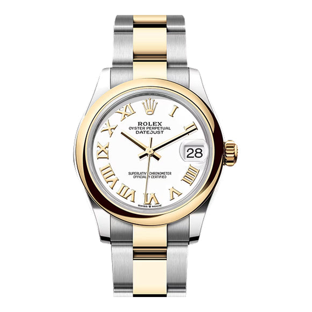 Rolex Datejust 31 Stainless Steel / Yellow Gold / Domed / White - Roman / Oyster Natural/Cream Dial Straps