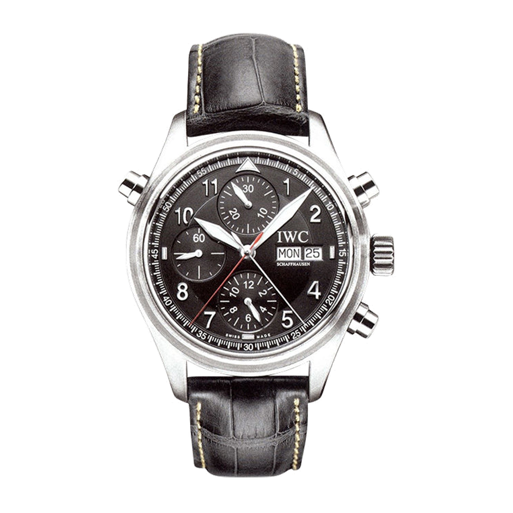 IWC Pilot's Watch Spitfire Double Chronograph Stainless Steel / Black / French / Strap