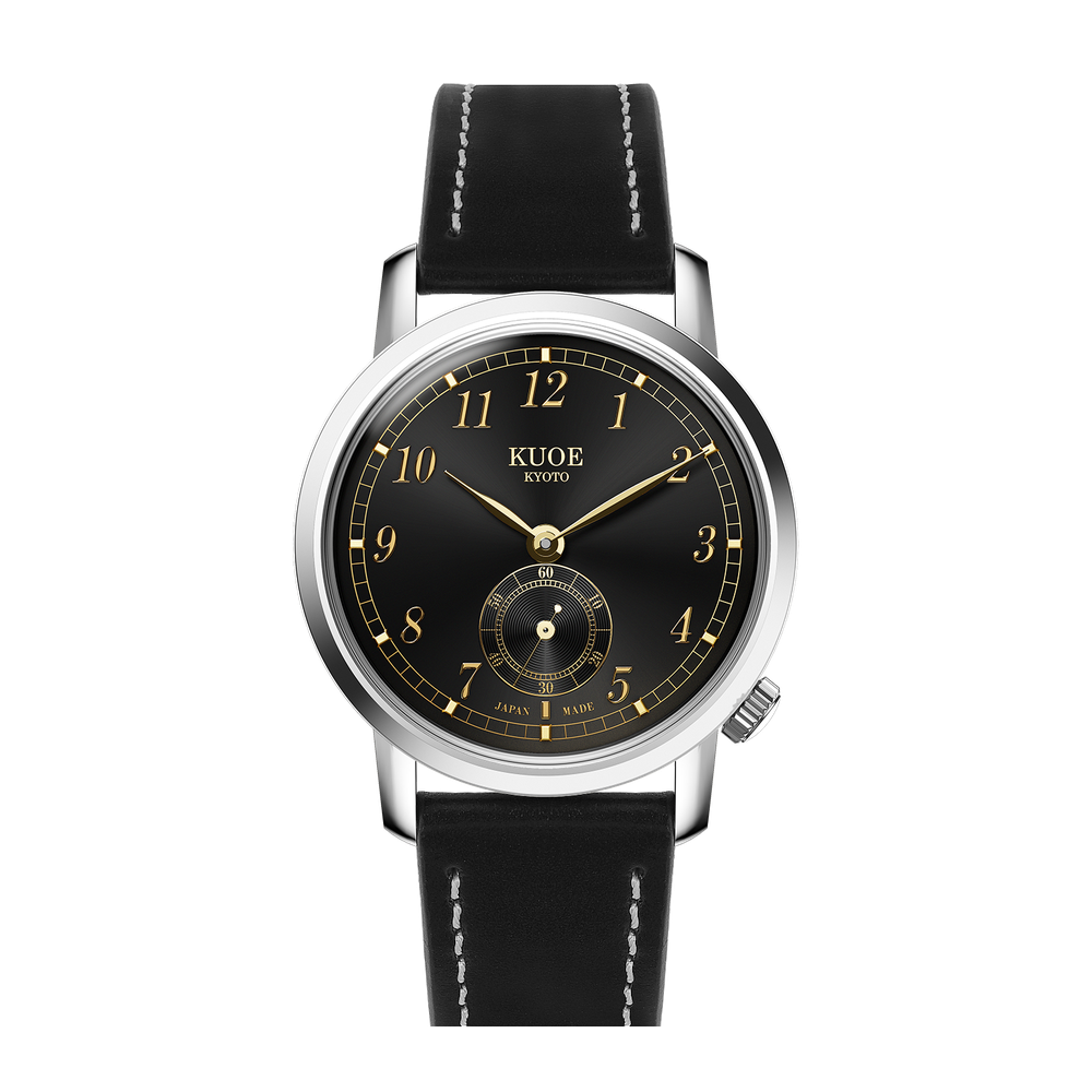 Kuoe Kyoto 90-007 Black dial / Gold hands / 35 mm / Silver case Black Dial Straps
