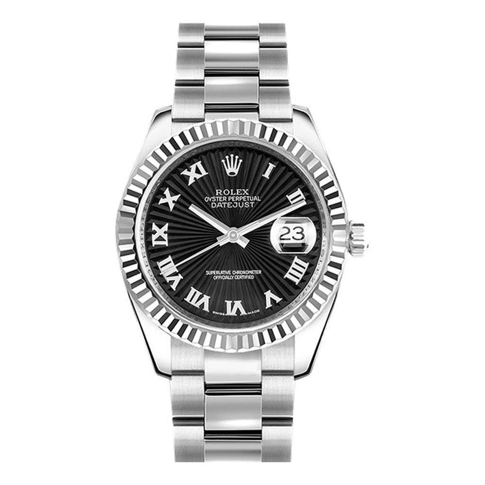 Rolex Datejust 31 Stainless Steel Fluted / Jubilee / Black - Arabic Black Dial Straps
