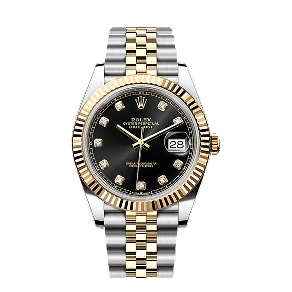 Rolex Datejust 41 Rolesor Yellow Fluted / Jubilee / Black - Diamond Black Dial Straps
