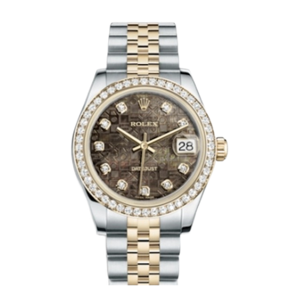 Rolex Datejust 31 Rolesor Yellow Diamond / Jubilee / Black MOP Computer Black Dial Straps