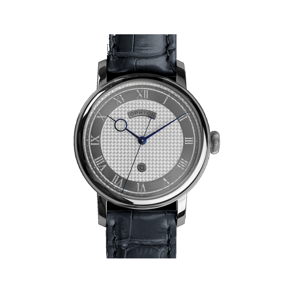 Ophion OPH786 Silver CNC Guilloche Blue Grey Dial Straps