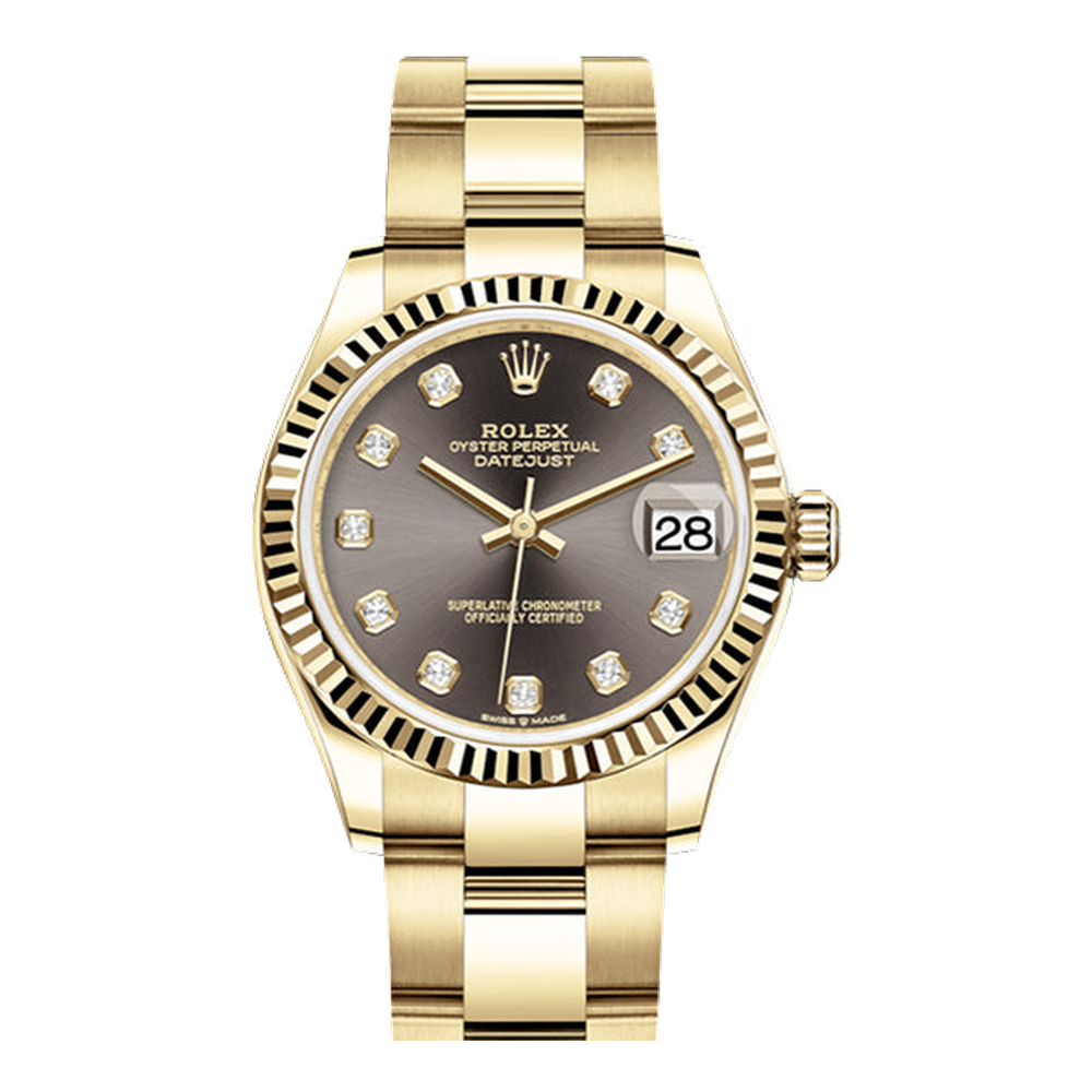 Rolex Datejust 31 Yellow Gold / Fluted / Grey - Diamond / Oyster