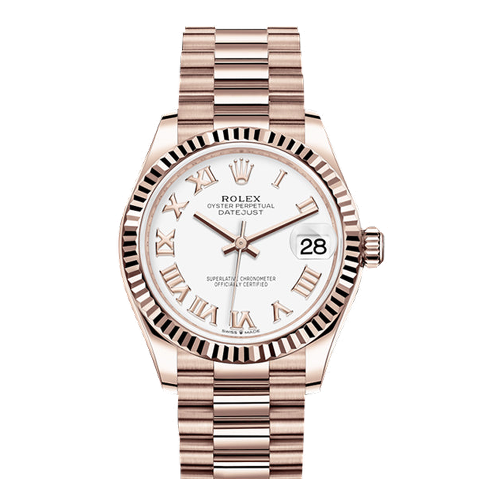 Rolex Datejust 31 Rose Gold / Fluted / White - Roman / President