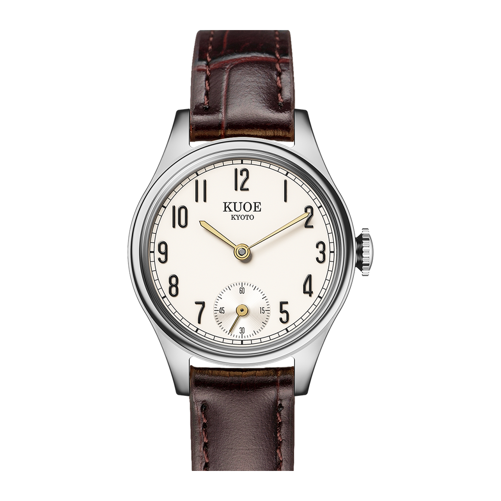 Kuoe Kyoto 90-003 Ivory dial, gold hands, arabic numerals / 26 mm / Silver case Natural/Cream Dial Straps