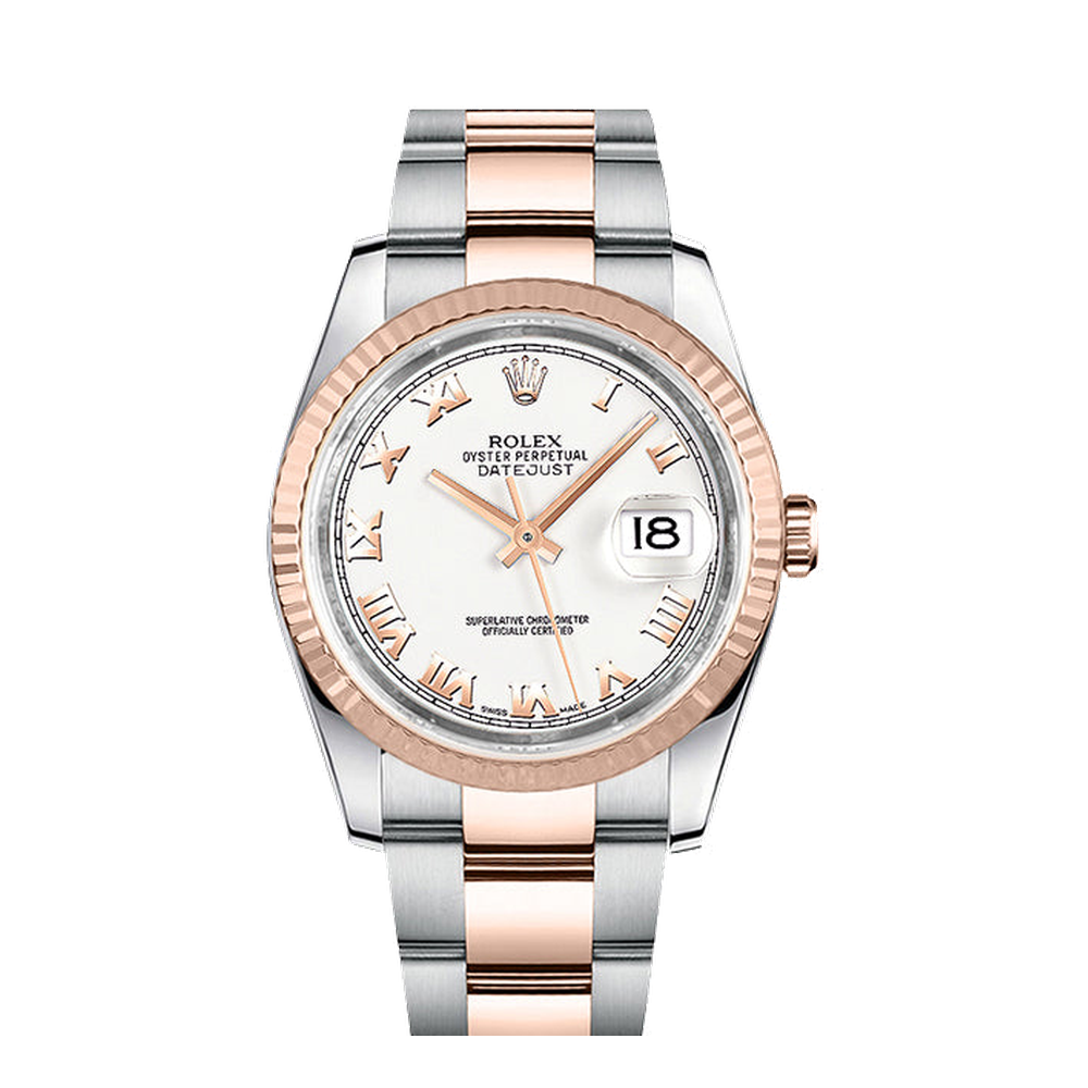 Rolex Datejust 36 Rolesor Everose Fluted / Oyster / White Roman