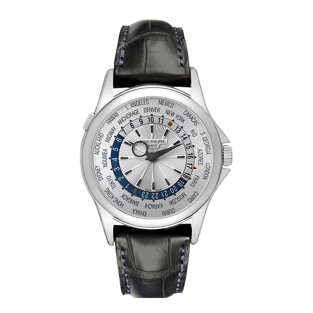 Patek Philippe World Time White Gold Silver Guilloche Dial