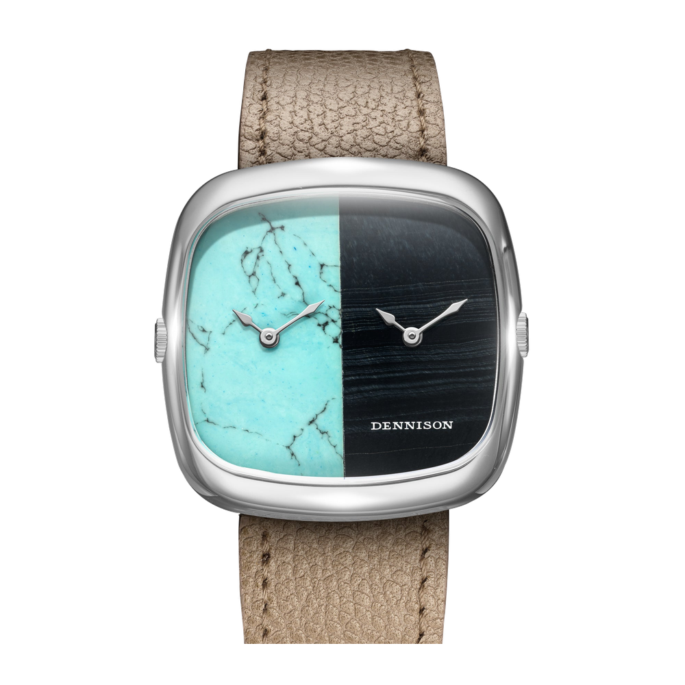 Dennison Turquoise & Falcon Eye Stone In Steel Blue/Navy Dial Straps