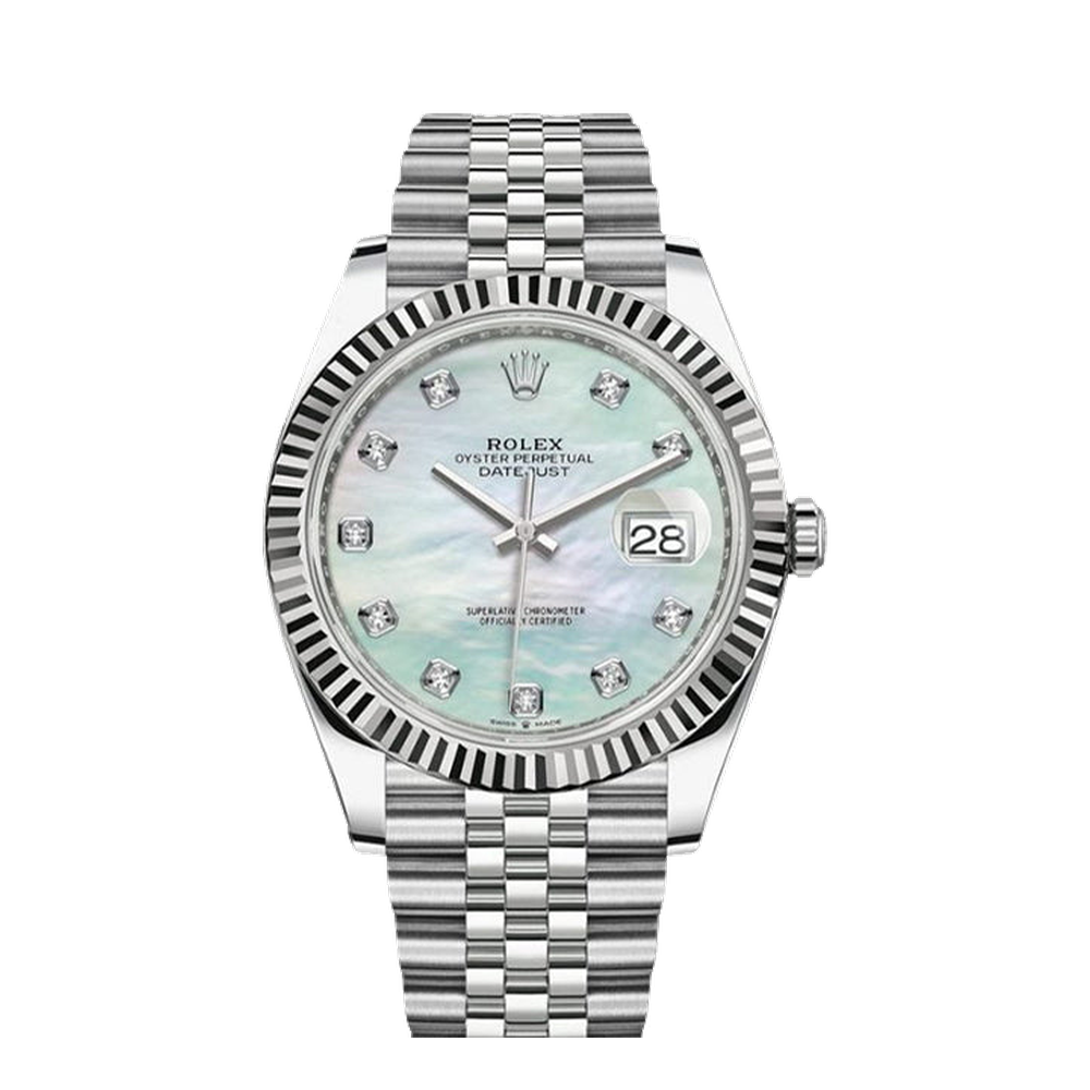 Rolex Datejust 41 Stainless Steel Fluted / Jubilee / MOP Diamond White Dial Straps