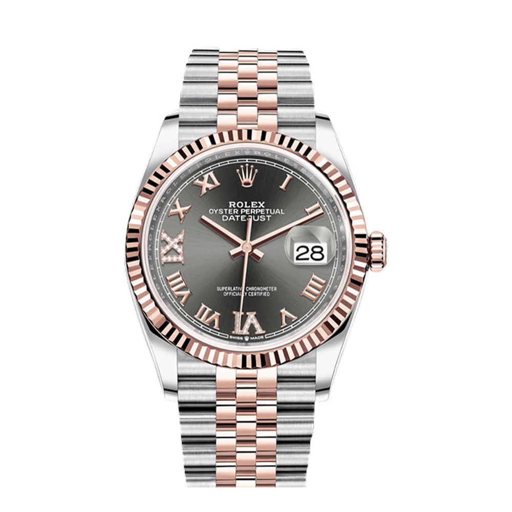 Rolex Datejust 36 Stainless Steel / Everose / Fluted / Slate Roman Diamond / Jubilee