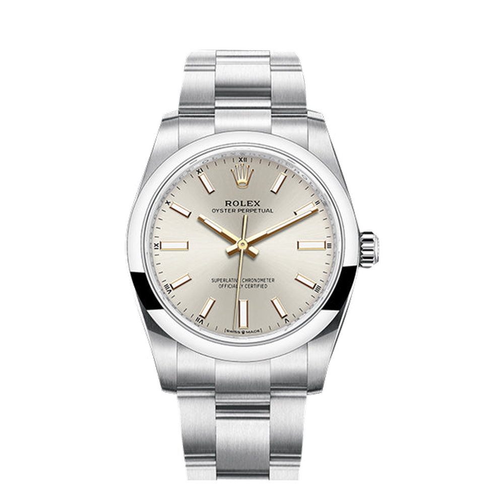 Rolex Oyster Perpetual 34 Stainless Steel / Silver Grey Dial Straps