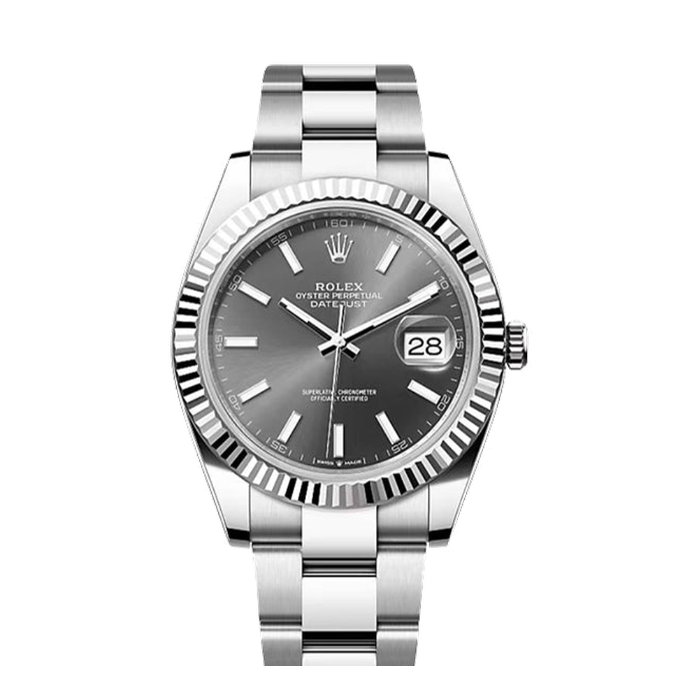Rolex Datejust 41 Stainless Steel Fluted / Oyster / Dark Rhodium Grey Dial Straps