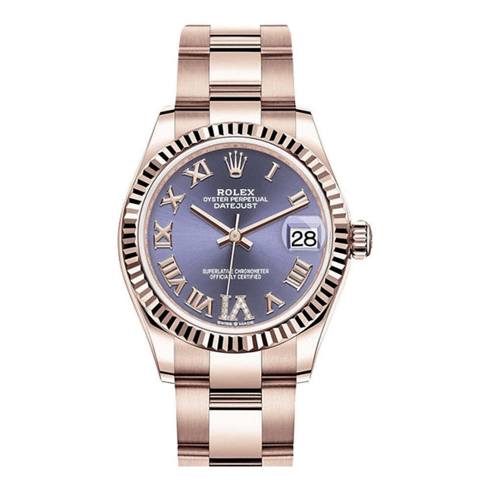 Rolex Datejust 31 Rose Gold / Fluted / Aubergine - Roman / Oyster