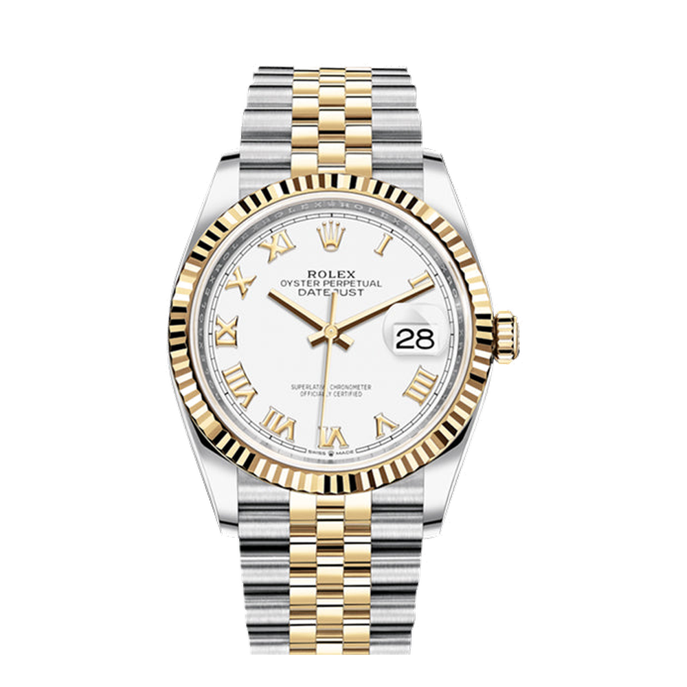 Rolex Datejust 36 Stainless Steel / Yellow Gold / Fluted / White Roman / Jubilee
