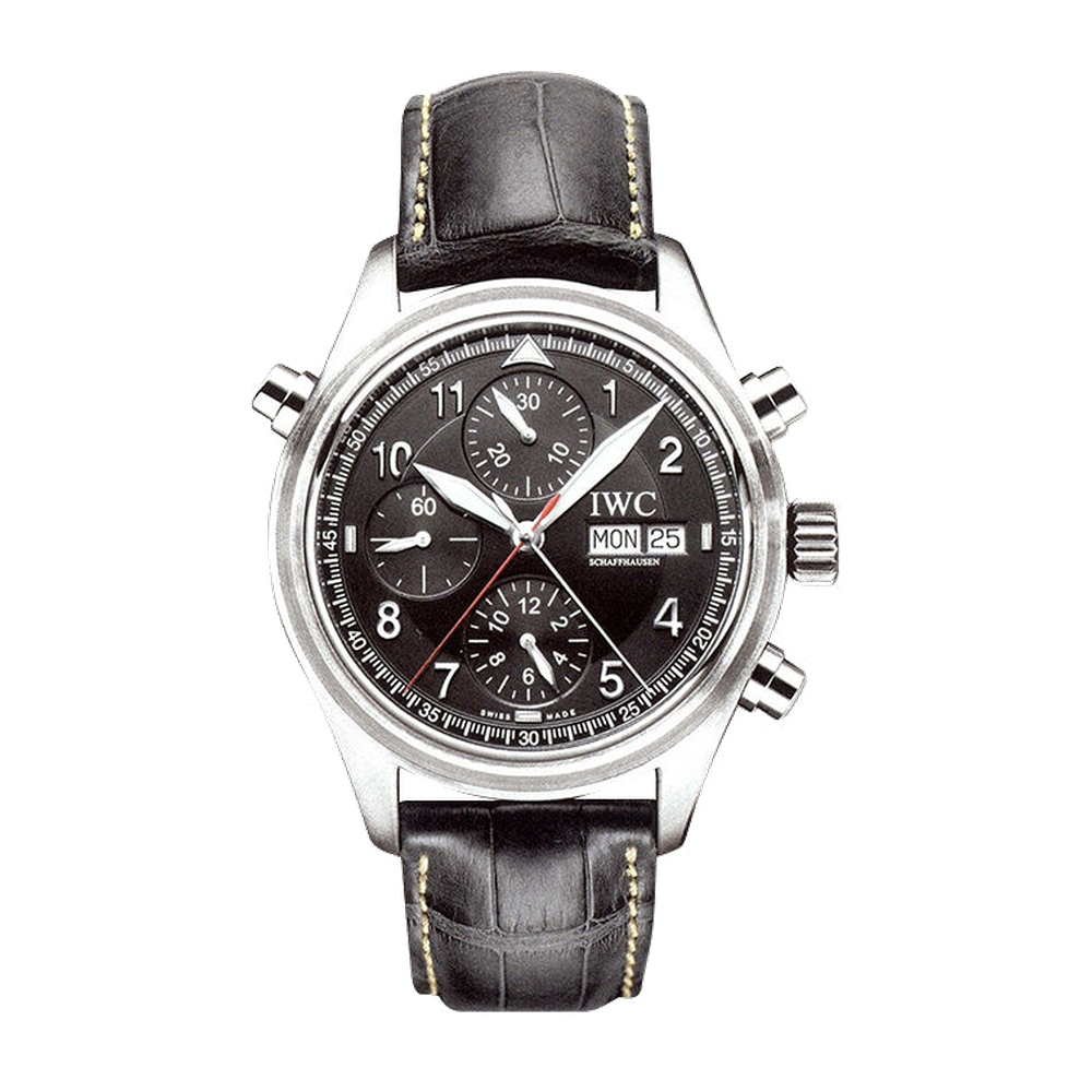 IWC Pilot's Watch Spitfire Double Chronograph Stainless Steel / Black / German / Strap