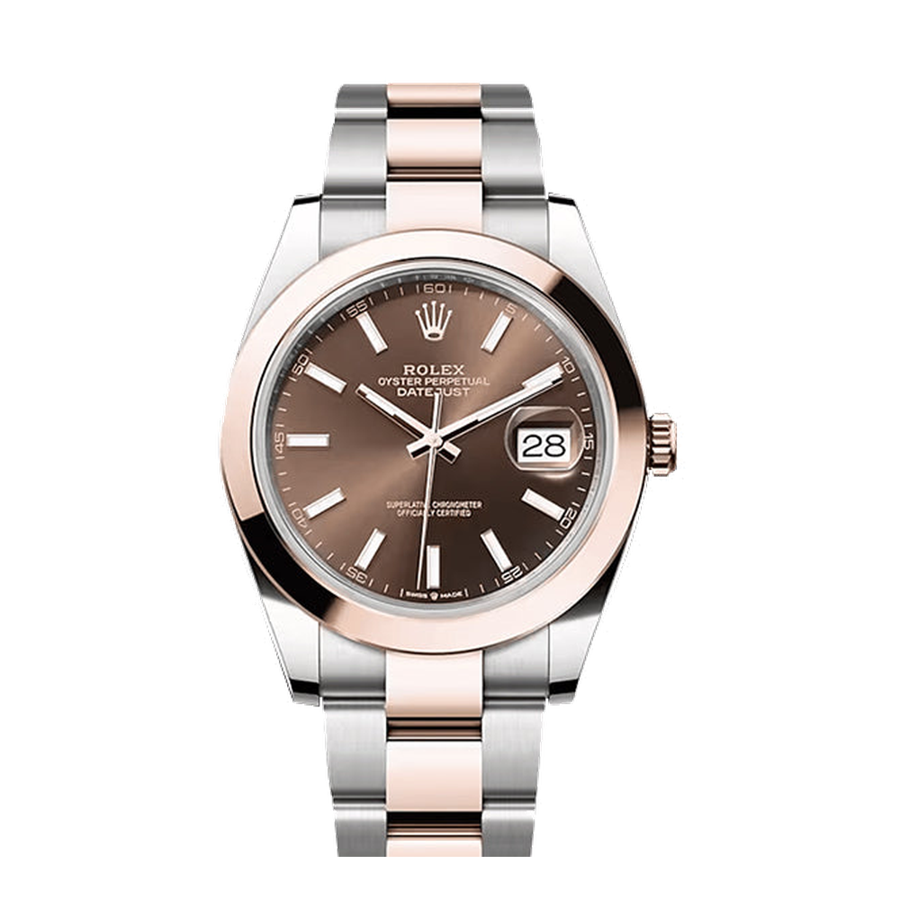 Rolex Datejust 41 Rolesor Everose Smooth / Oyster / Chocolate Brown Dial Straps