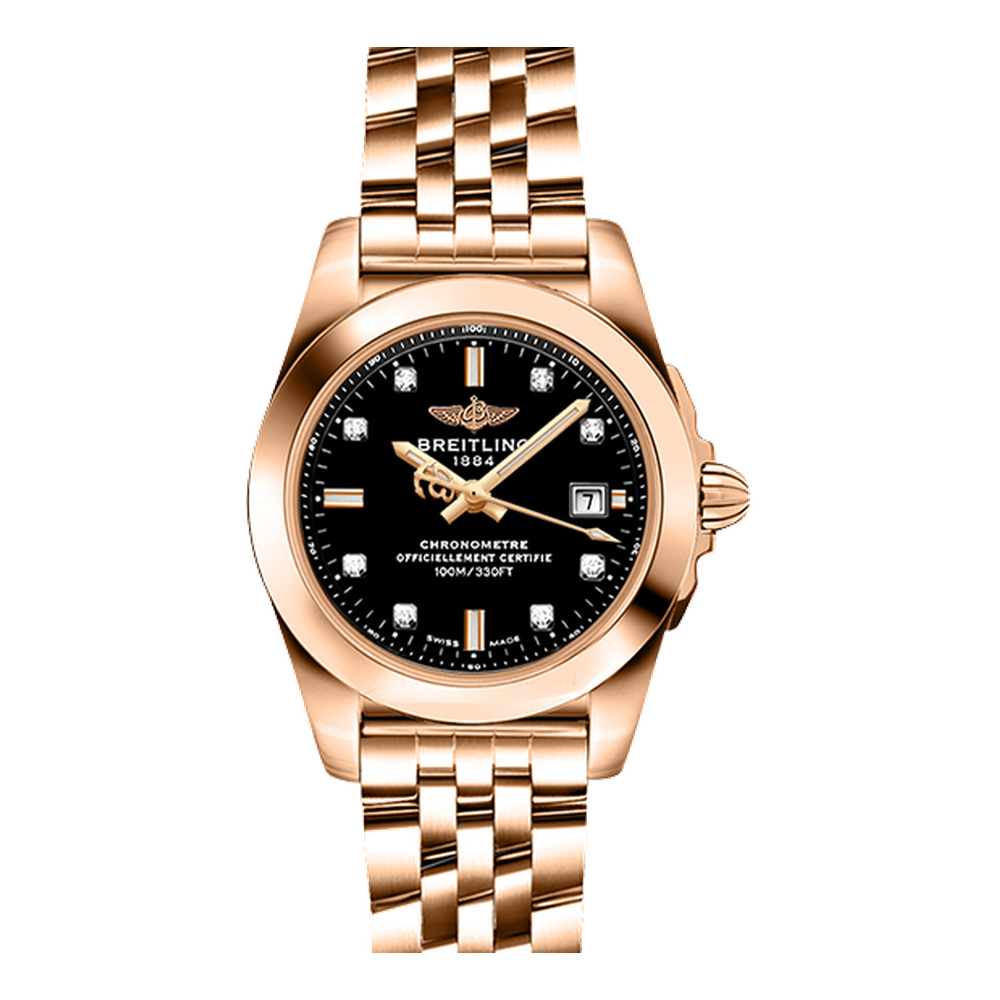 Breitling Rose Gold / Trophy Black Diamond Black Dial Straps