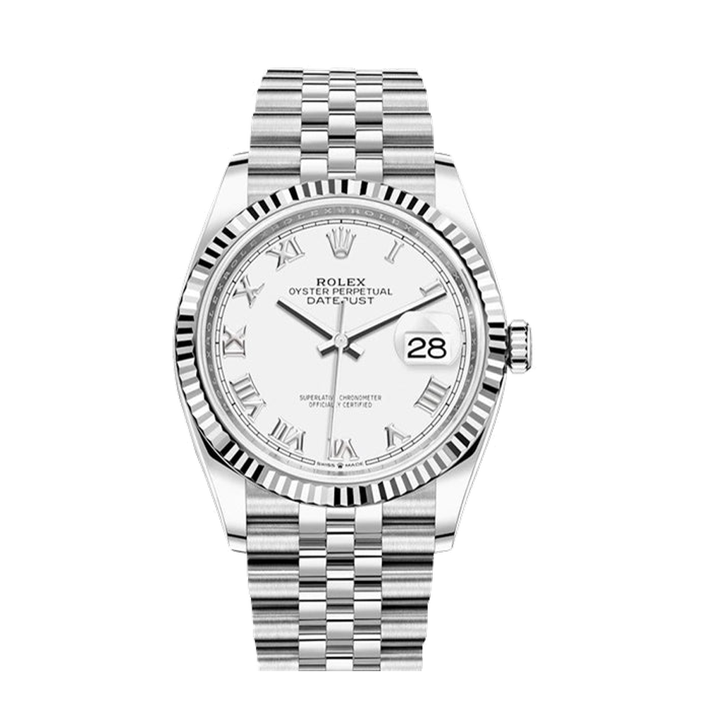 Rolex Datejust 36 Stainless Steel / Fluted / White Roman / Jubilee