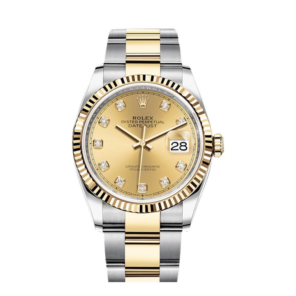 Rolex Datejust 36 Stainless Steel / Yellow Gold / Fluted / Champagne Diamond / Oyster