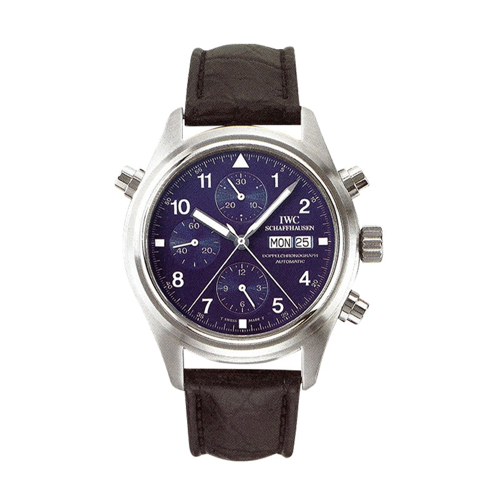 IWC Pilot's Watch Doppelchronograph Platinum / Blue / German / Strap