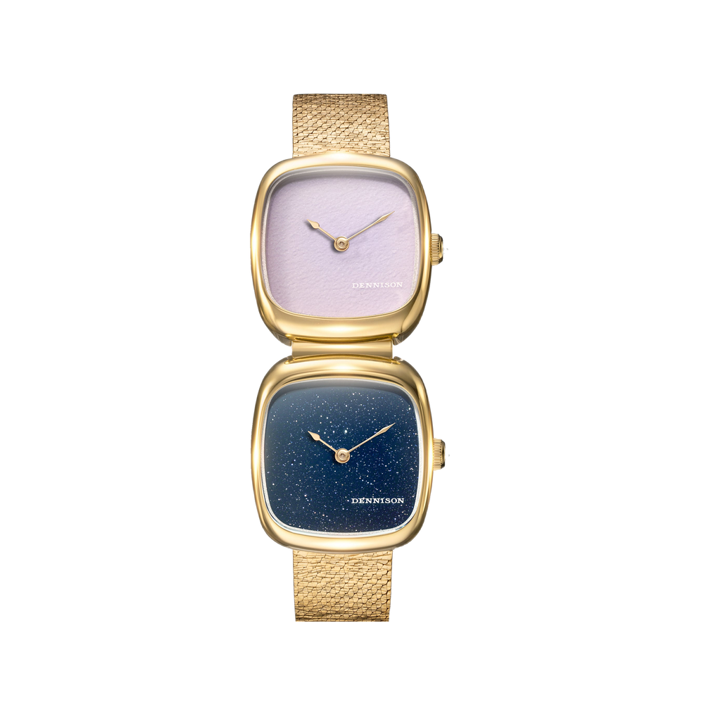 Dennison Dual Time Mini – Pink Malaysian Jade & Aventurine — Gold Pink/Salmon Dial Straps