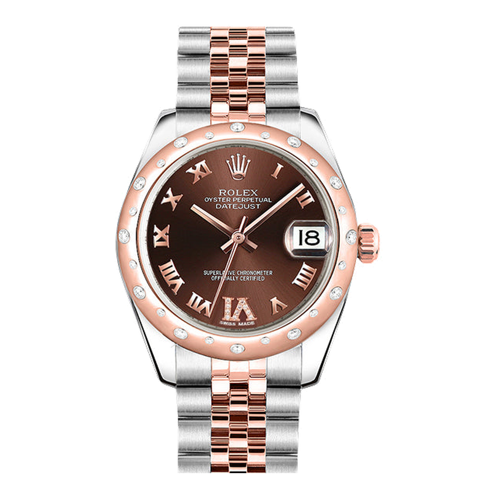Rolex Datejust 31 Rolesor Everose Domed Diamond / Jubilee / Chocolate Roman