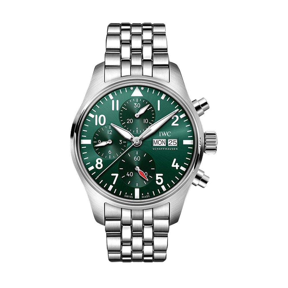 IWC Pilot's Watch Chronograph 41 Stainless Steel / Green / Bracelet