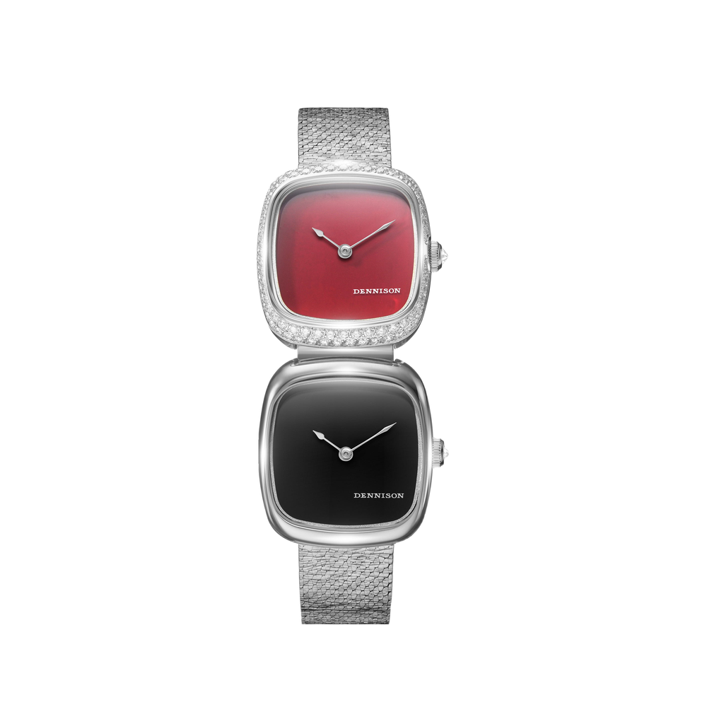 Dennison Dual Time Mini – Red Jasper & Black Onyx — Red Jasper Diamonds & Black Onyx In Steel Red Dial Straps