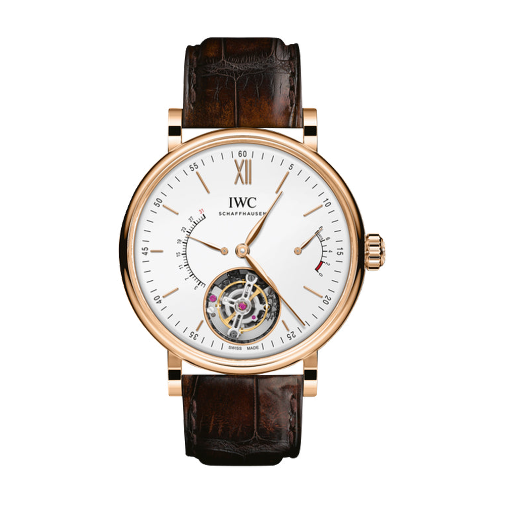 IWC Portofino Hand-Wound Tourbillon Rétrograde Red Gold / Silver Grey Dial Straps