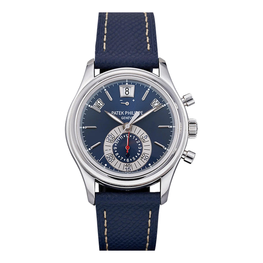 Patek Philippe Annual Calendar Chronograph 5960 Platinum / Blue Blue / Navy Dial Straps
