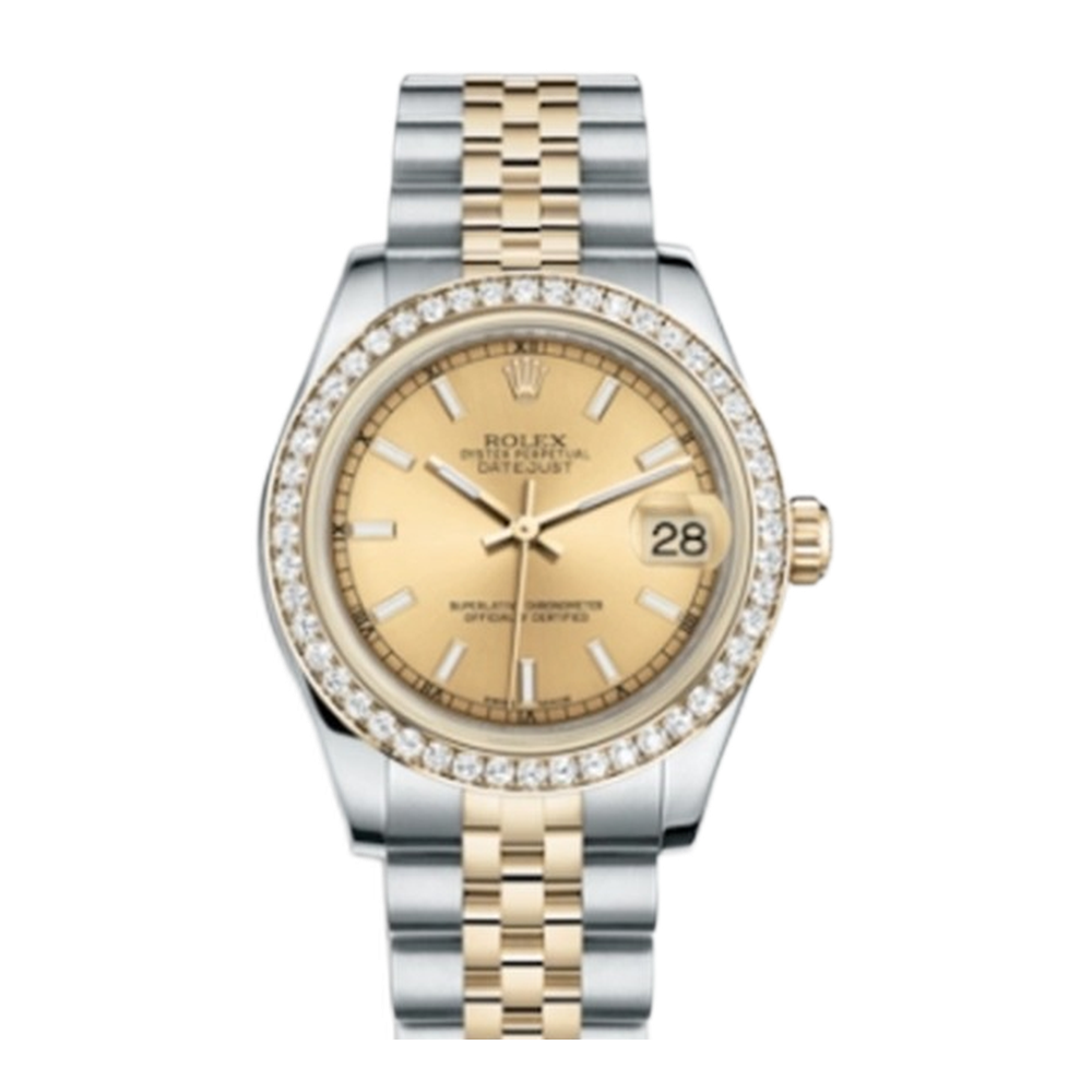 Rolex Datejust 31 Rolesor Yellow Diamond / Jubilee / Champagne Yellow Dial Straps