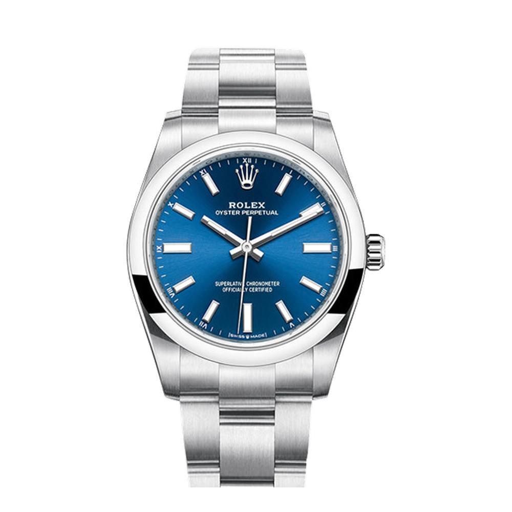 Rolex Oyster Perpetual 34 Stainless Steel / Blue Blue / Navy Dial Straps