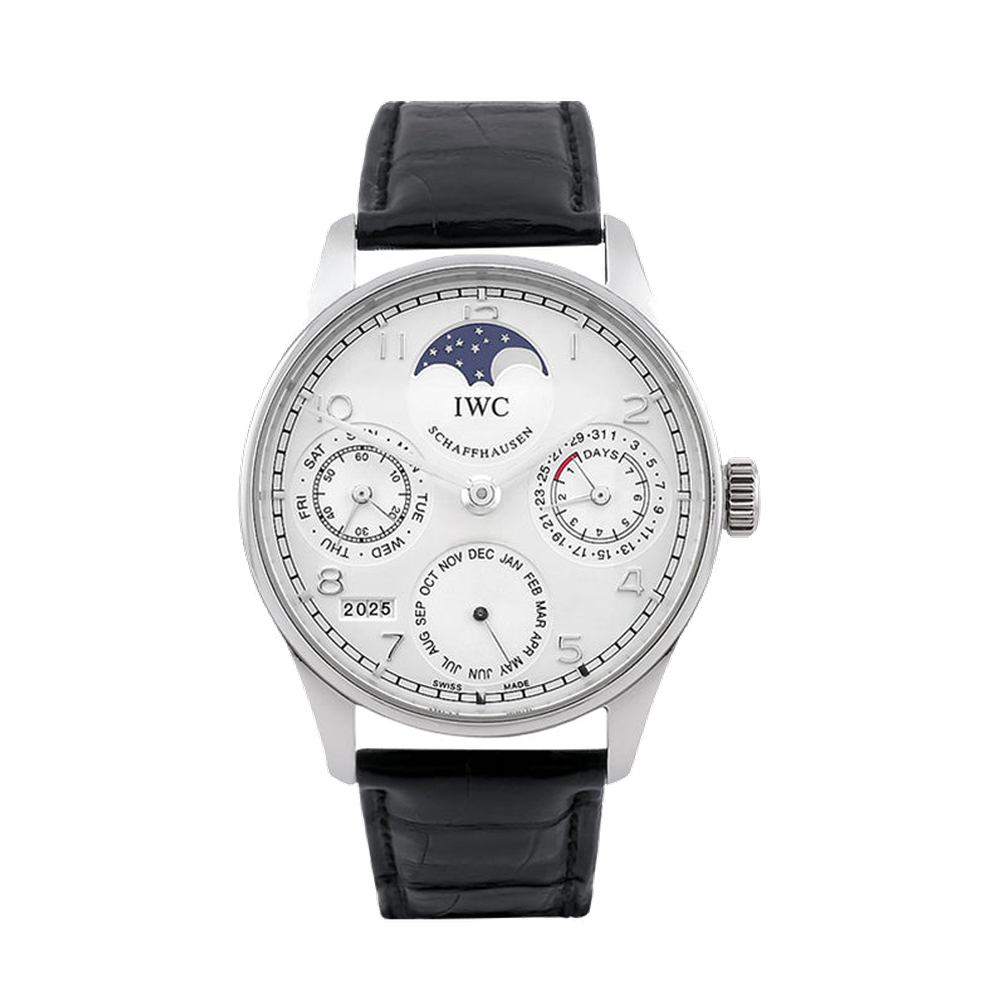 IWC Portuguese Perpetual Calendar 5022 Platinum / Silver White Dial Straps