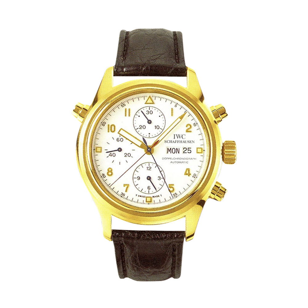 IWC Pilot's Watch Doppelchronograph Yellow Gold / White / English / Strap