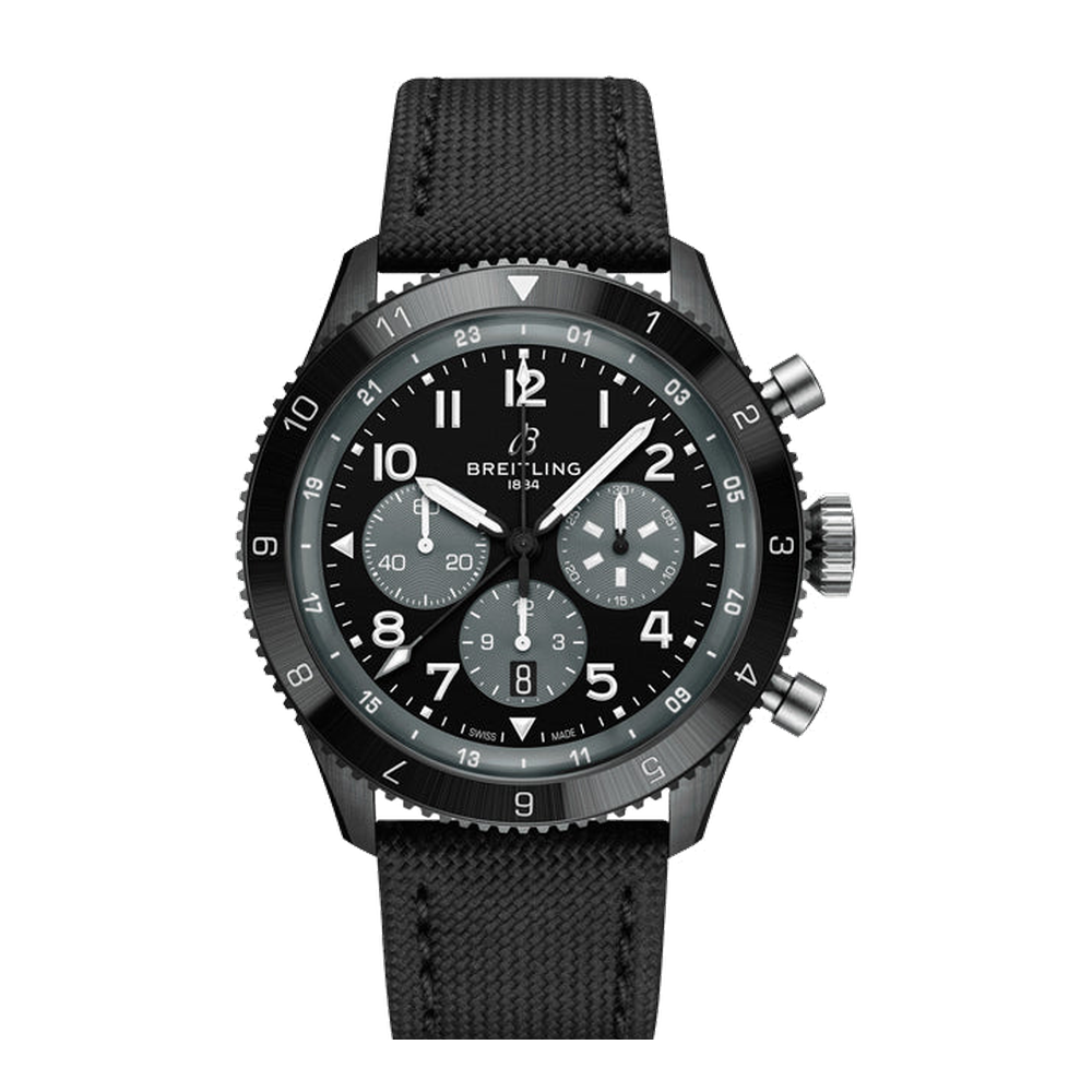 Breitling Super AVI B04 Chronograph GMT 46 Mosquito Night Fighter Black Dial Straps