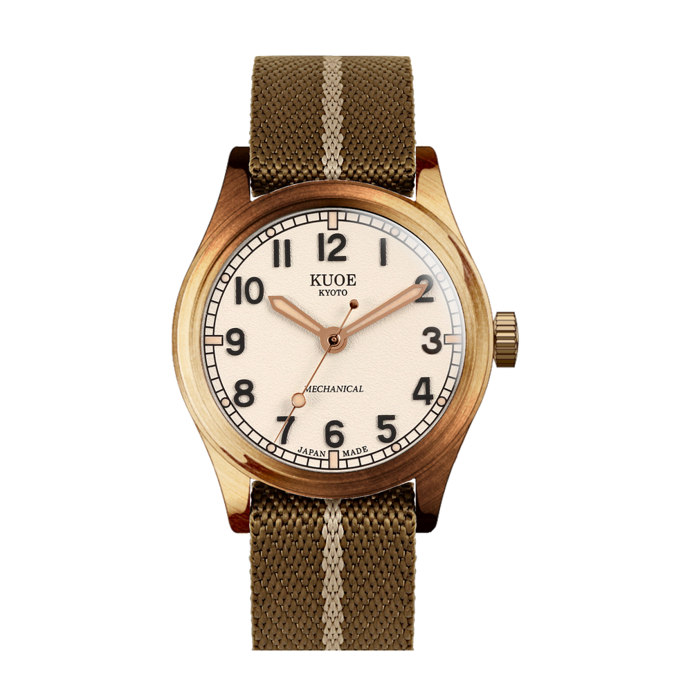 Kuoe Kyoto 90-002 Natural/Cream dial / Bronze case / 38 mm Natural/Cream Dial Straps