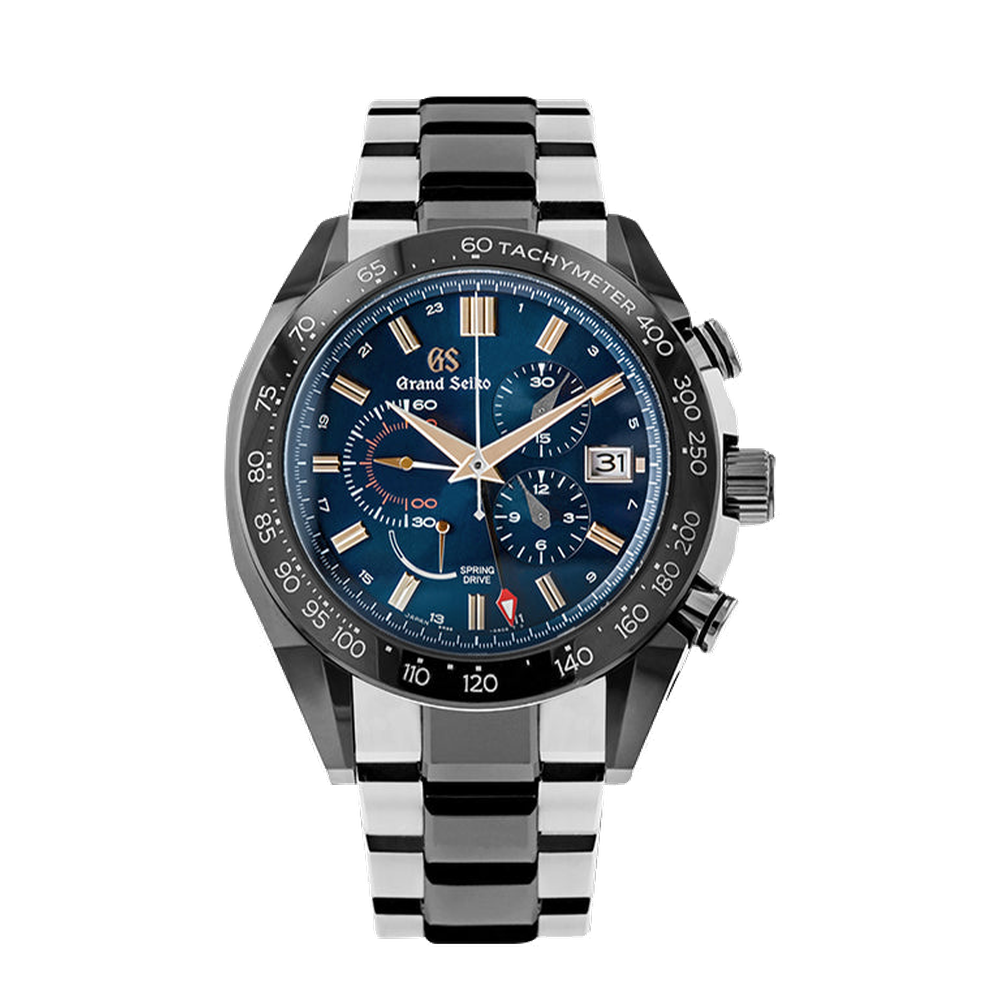 Grand Seiko Spring Drive Chronograph Titanium / Ceramic / Blue / Bracelet / Black Ceramics Collection