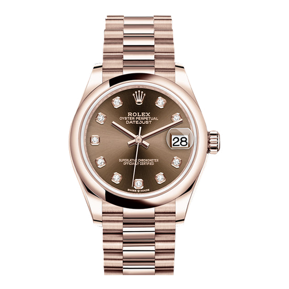Rolex Datejust 31 Rose Gold / Domed / Chocolate - Diamond / President