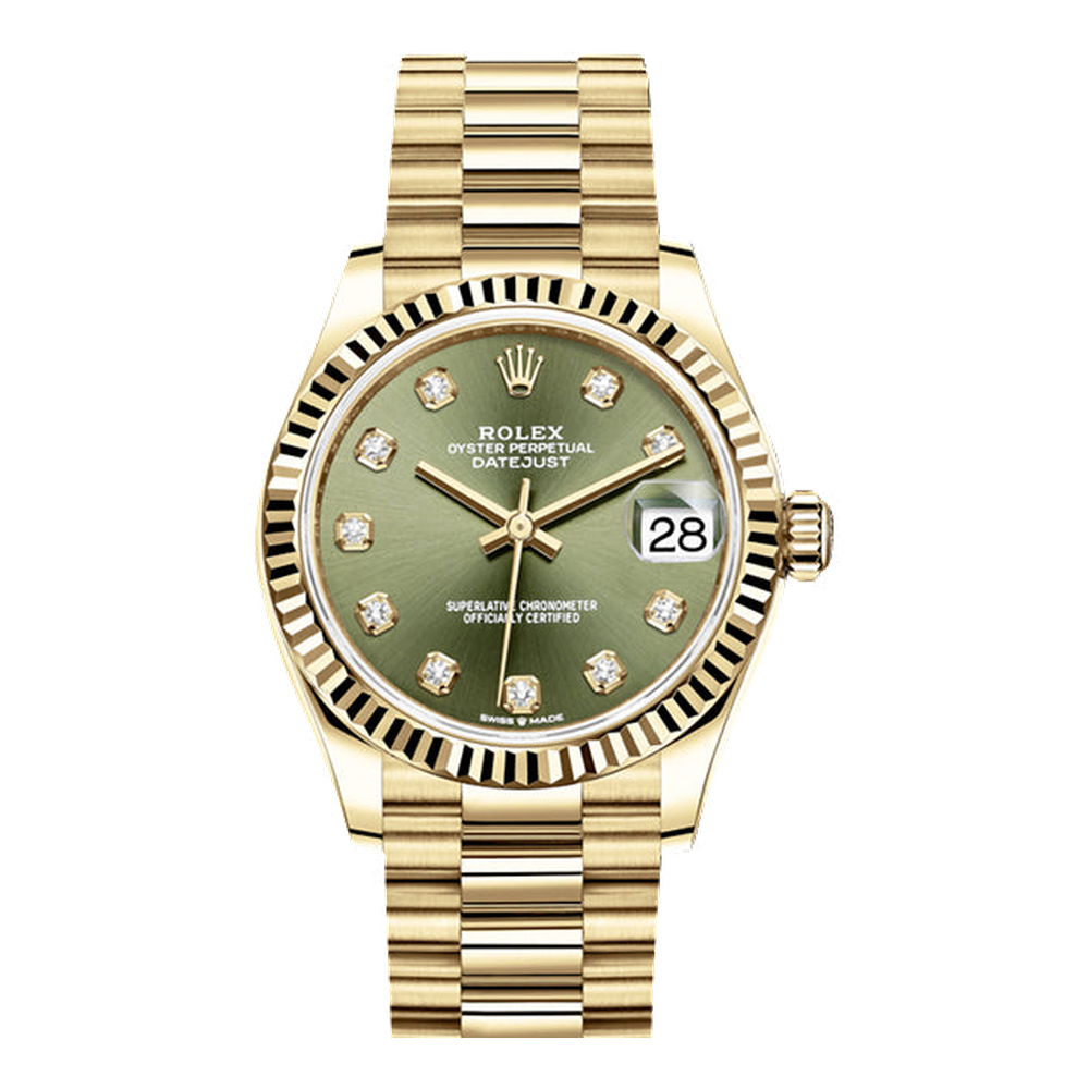 Rolex Datejust 31 Yellow Gold / Fluted / Olive - Diamond / President