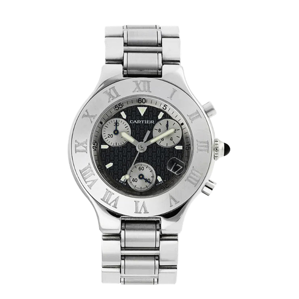 Cartier Chronoscaph 21 Steel Black Dial Straps