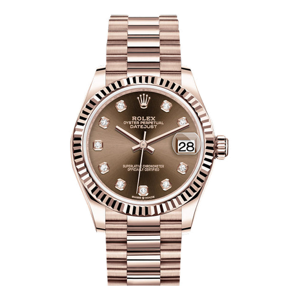Rolex Datejust 31 Rose Gold / Fluted / Chocolate - Diamond / President