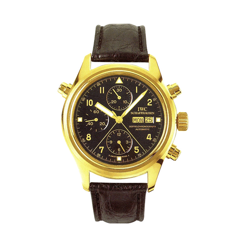 IWC Pilot's Watch Doppelchronograph Yellow Gold / Black / French / Strap