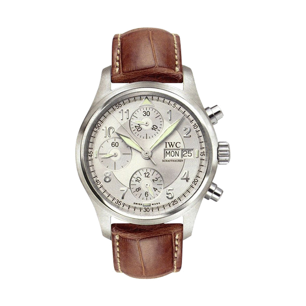 IWC Pilot's Watch Spitfire Chronograph Stainless Steel / Silver / English / Strap